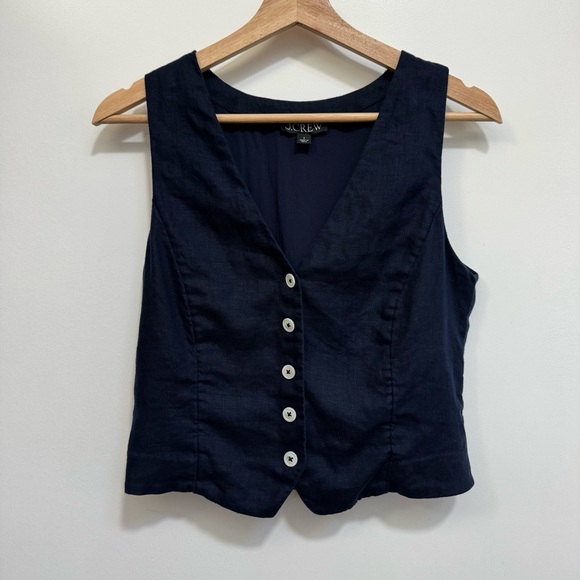 J. Crew Slim Fit Linen Button Front Vest Size 2 - Picture 2 of 12